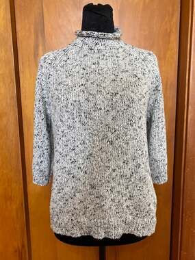 Lou & Grey Black White Markled Short Sleeve Sweater Roll Neck Cotton Blend